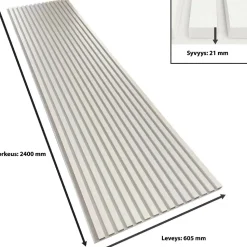 Akustiikkalevy Aarni rimapaneeli, 21x605x2400mm, kokonaan valkoinen
