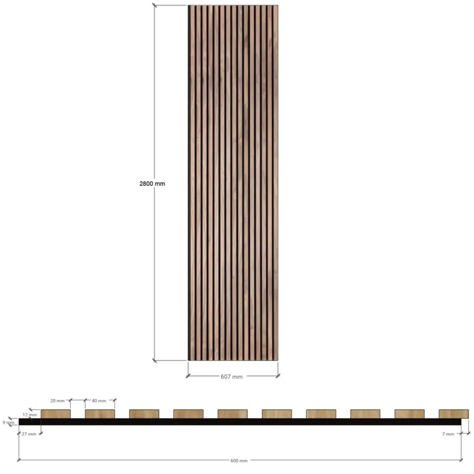 Akustiikkalevy Evella V40L, 21x600x2800mm, harmaa tammi, puuviilupintainen