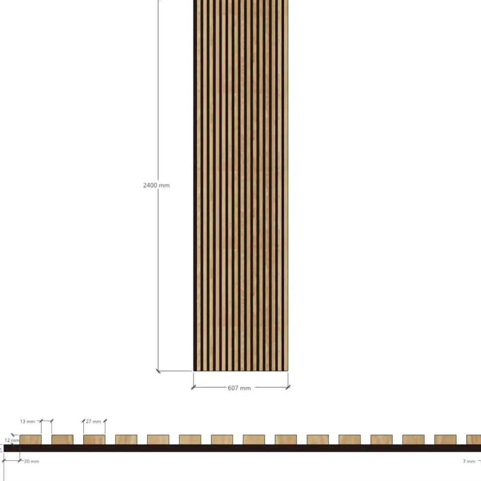 Akustiikkalevy Evella V27, 21x600x2400mm, valkotammi, puuviilupintainen