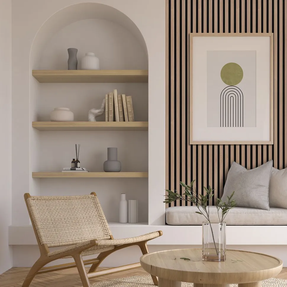 Akustiikkalevy/rimapaneeli Ewona RoughCut, 16x600x2700mm, vaalea pähkinä