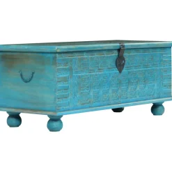 Arkkupöytä kiinteä mangopuu 100x40x41 cm sininen