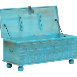Arkkupöytä kiinteä mangopuu 100x40x41 cm sininen