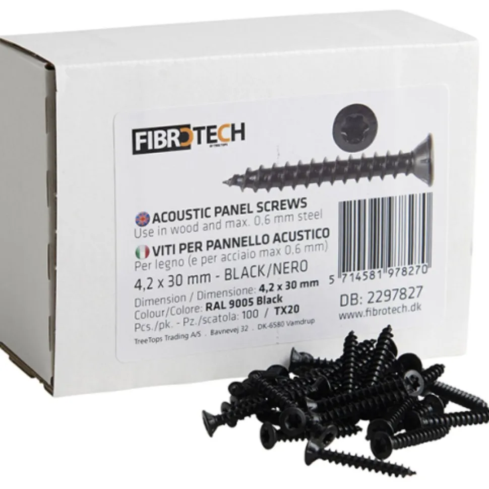 Asennusruuvit Fibrotech akustiikkarimalevyille, 4.2x30mm, musta, 100kpl