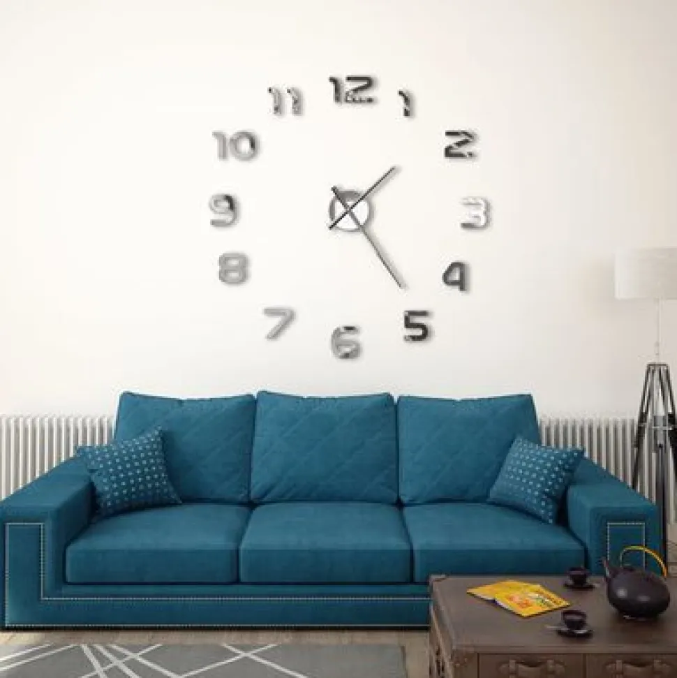 3D-seinäkello moderni 100 cm XXL hopea