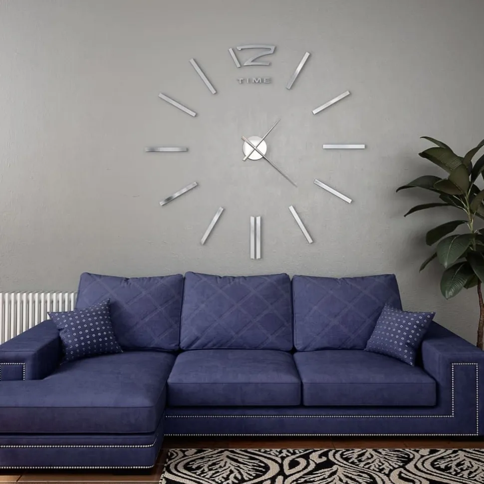 3d-seinäkello moderni muotoilu 100 cm xxl hopea