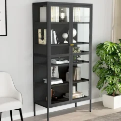 Esittelykaappi musta 90x40x180 cm teräs/karkaistu lasi (36079)