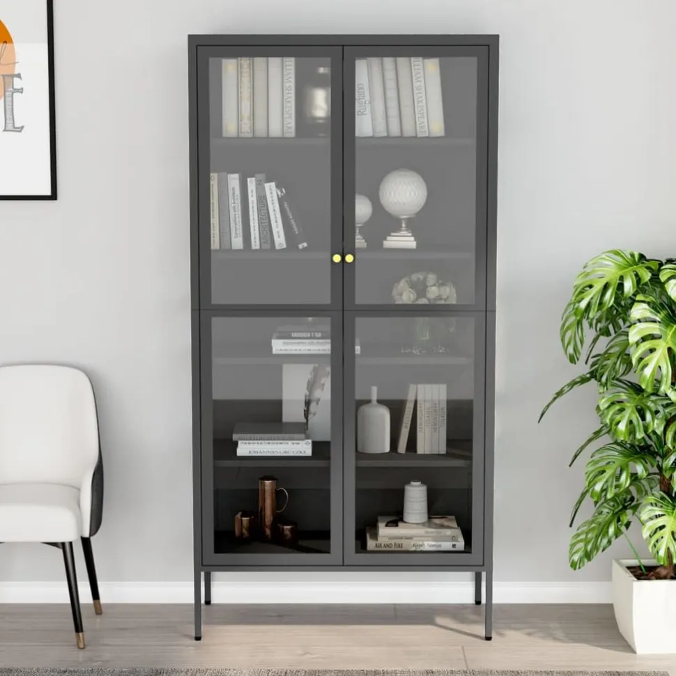 Esittelykaappi musta 90x40x180 cm teräs/karkaistu lasi (36079)