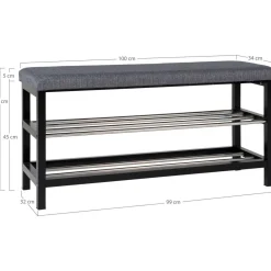 Eteispenkki/kenkäteline House Nordic Padova, 100cm, pehmusteella, harmaa/musta