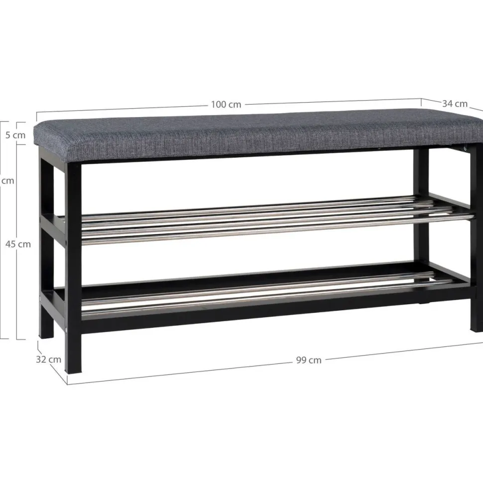 Eteispenkki/kenkäteline House Nordic Padova, 100cm, pehmusteella, harmaa/musta