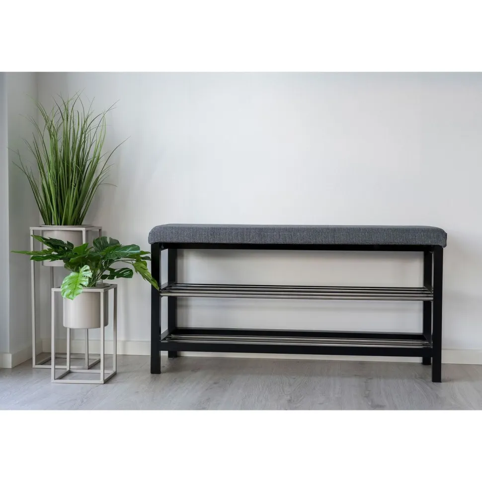 Eteispenkki/kenkäteline House Nordic Padova, 100cm, pehmusteella, harmaa/musta