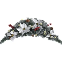 Joulukaari LED-valoilla, hopeisilla ja punaisilla koristeluilla, 90cm