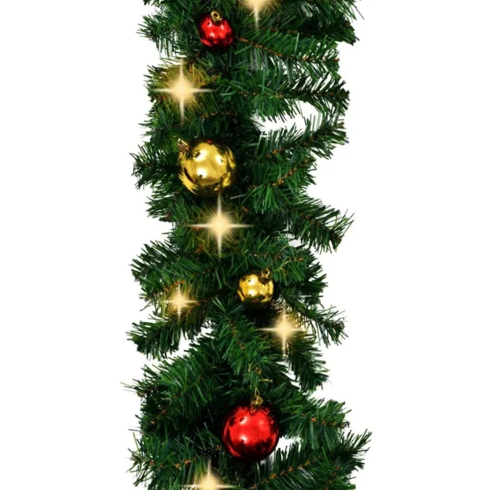 Jouluköynnös, koristeltu joulupalloilla ja LED-valoilla, 10 m