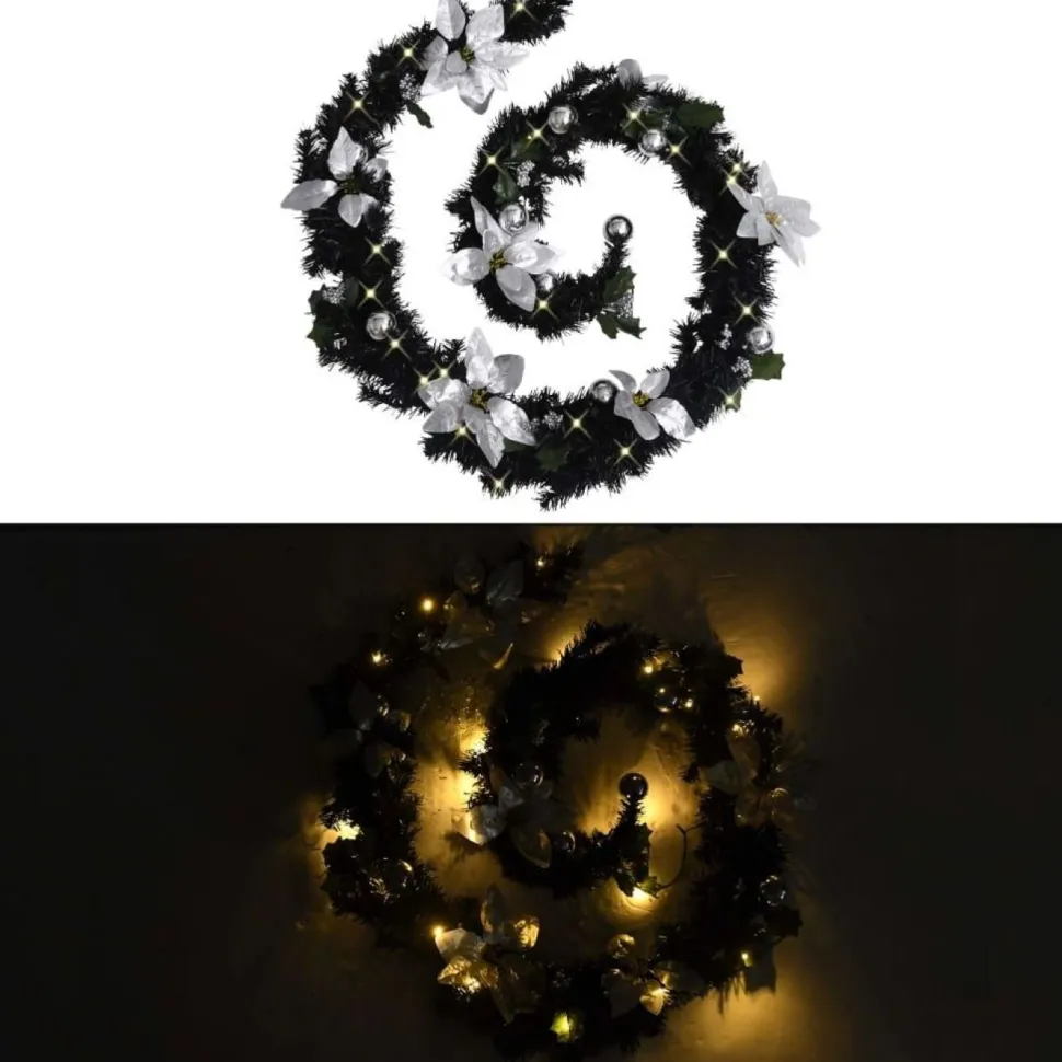 Jouluköynnös LED-valoilla, musta, 2,7 m, PVC