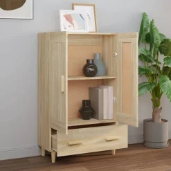 Kaappi peiliovilla 70x31x115 cm tekninen puu eukalyptuspuu/betoninharmaa