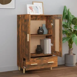 Kaappi peiliovilla 70x31x115 cm tekninen puu eukalyptuspuu/betoninharmaa