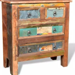 Kaappi 4 vetolaatikolla kierrätetty puu