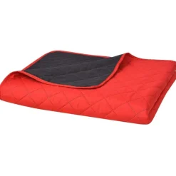 Kaksipuolinen tikattu päiväpeite punainen ja musta 170x210cm