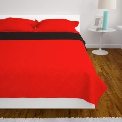 Kaksipuolinen tikattu päiväpeite punainen ja musta 170x210cm