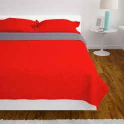 Kaksipuolinen tikattu päiväpeite punainen & harmaa 220x240cm