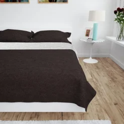 Kaksipuolinen tikattu päiväpeite 220x240 cm kerma ja ruskea