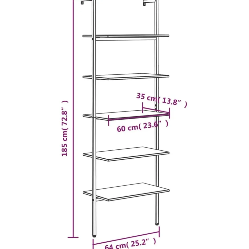 Kalteva hylly, 64x34x120-185cm, eri kokoja ja värejä