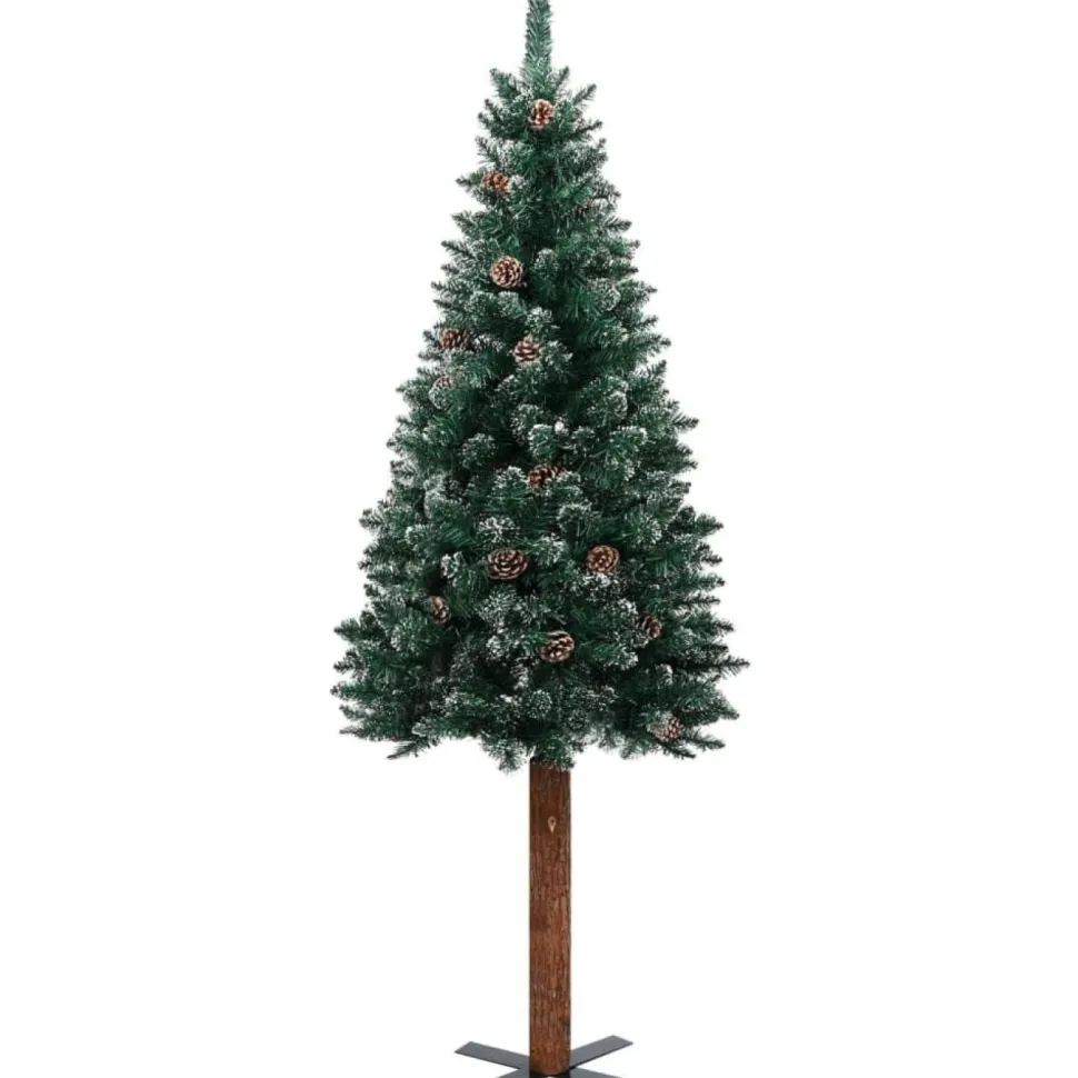 Kapea joulukuusi aidolla puulla ja lumella, vihreä, 150cm