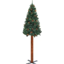 Kapea joulukuusi aidolla puulla ja kävyillä, vihreä, 180cm, PVC