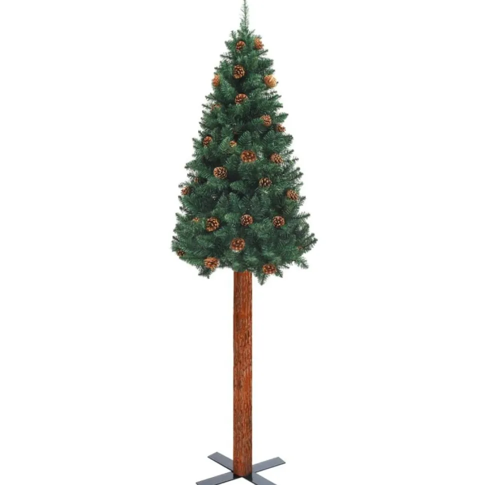 Kapea joulukuusi aidolla puulla ja kävyillä, vihreä, 180cm, PVC