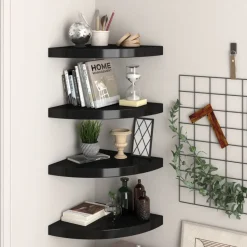 Kelluvat kulmahyllyt 4 kpl musta 35x35x3,8 cm mdf