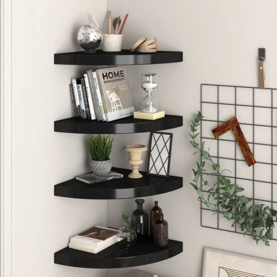 Kelluvat kulmahyllyt 4 kpl musta 35x35x3,8 cm mdf