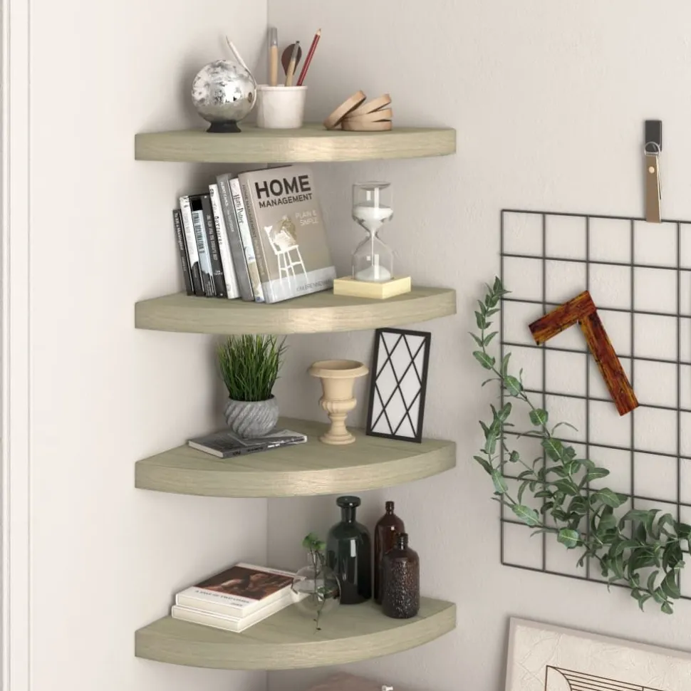 Kelluvat kulmahyllyt 4 kpl tammi 35x35x3,8 cm mdf
