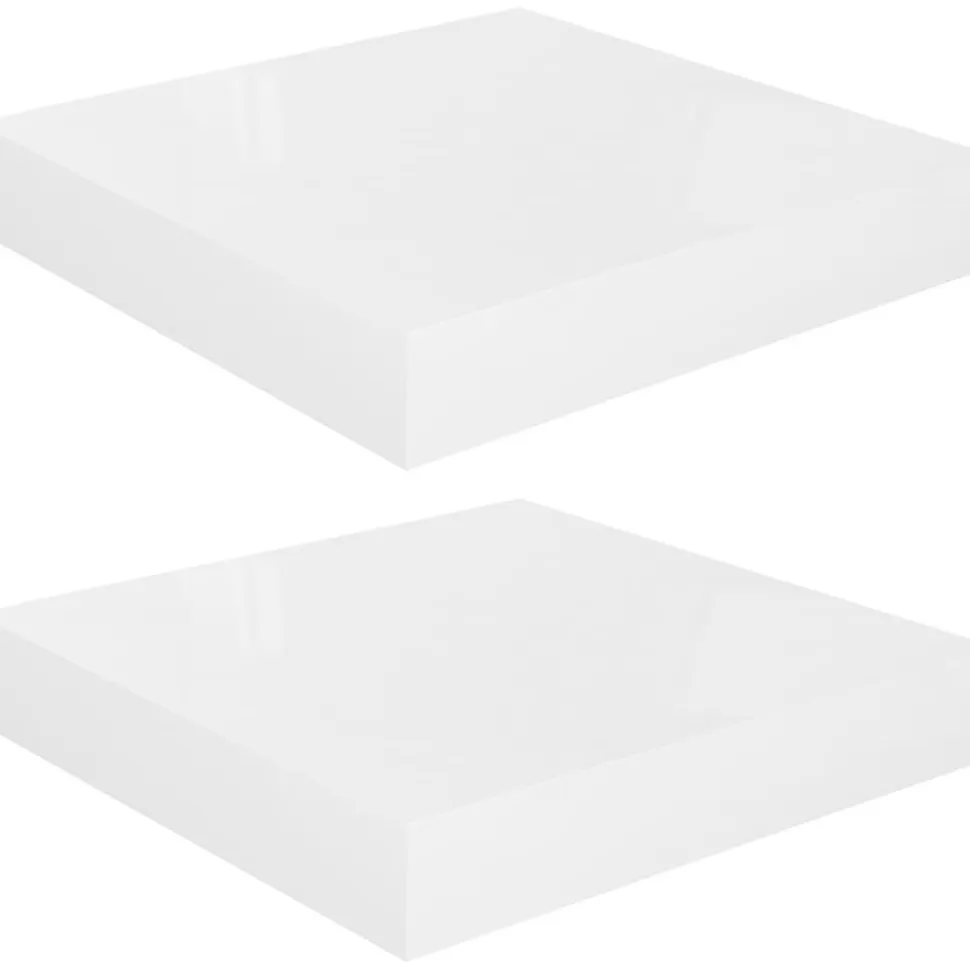 Kelluvat seinähyllyt 2kpl korkeakiilto valk. 23x23,5x3,8 cm