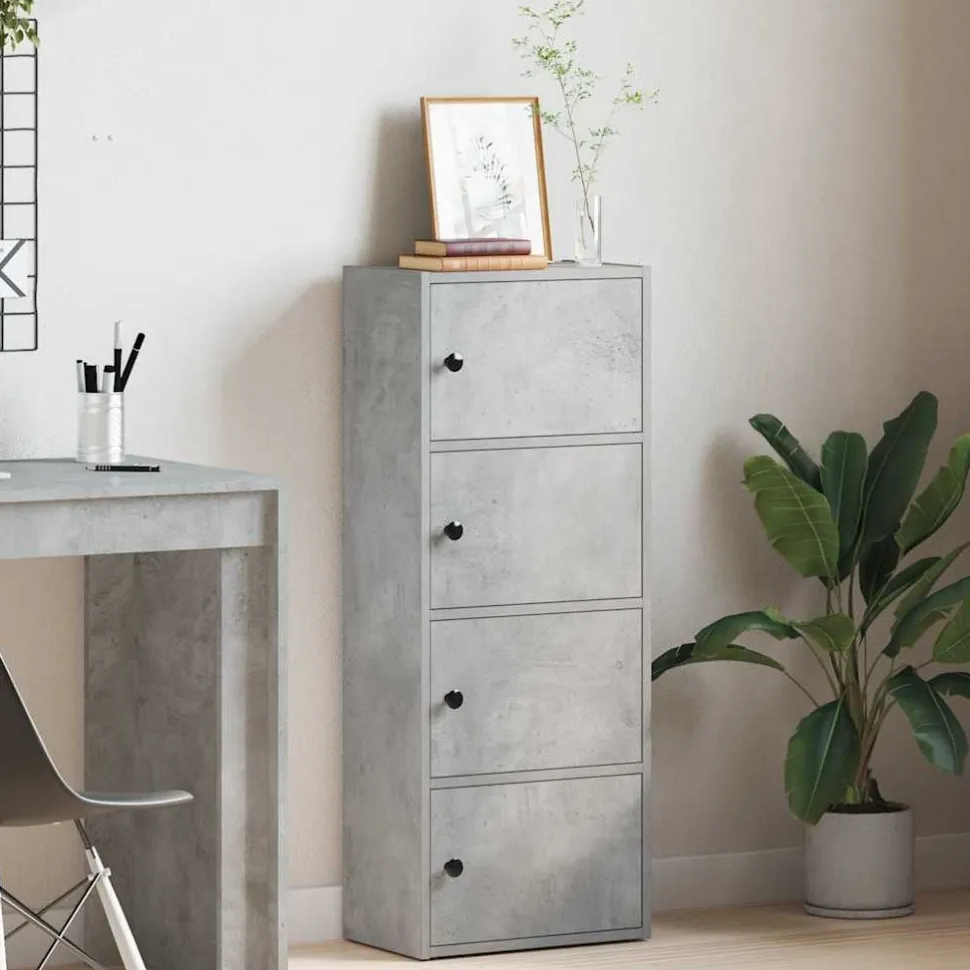 Kirjahylly betoninharmaa 40x24x102 cm tekninen puu (60376)