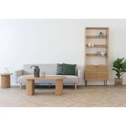 Kirjahylly House Nordic Kyoto, 80x30x200cm, 2 kaappia + 4 tasoa, ruskea tammiviilu