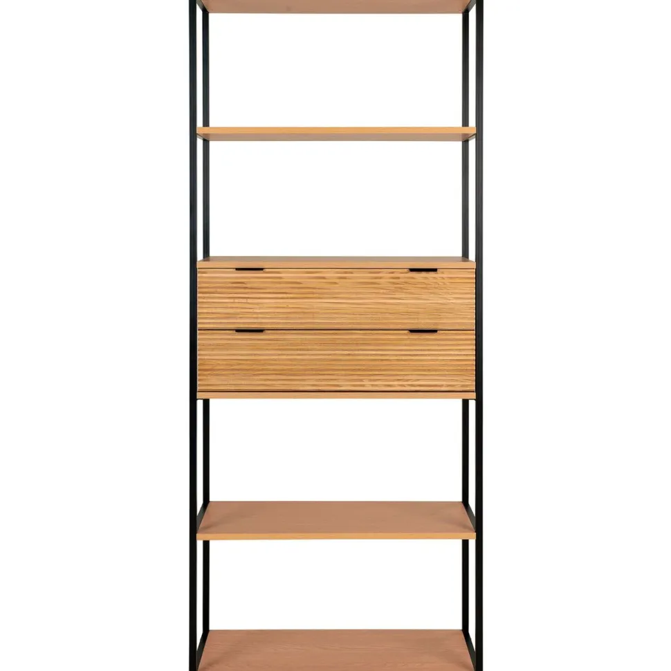 Kirjahylly House Nordic Minato, 84.5x35x200cm, 2 laatikolla, ruskea/musta