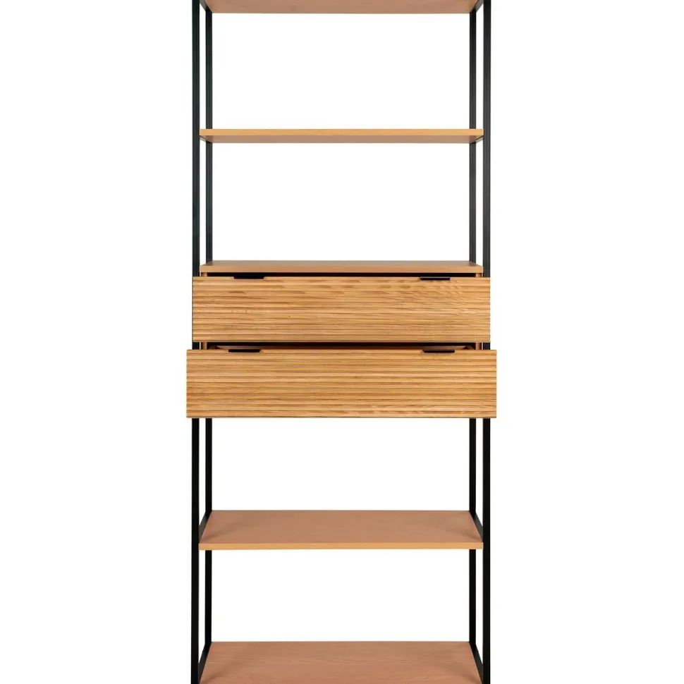 Kirjahylly House Nordic Minato, 84.5x35x200cm, 2 laatikolla, ruskea/musta