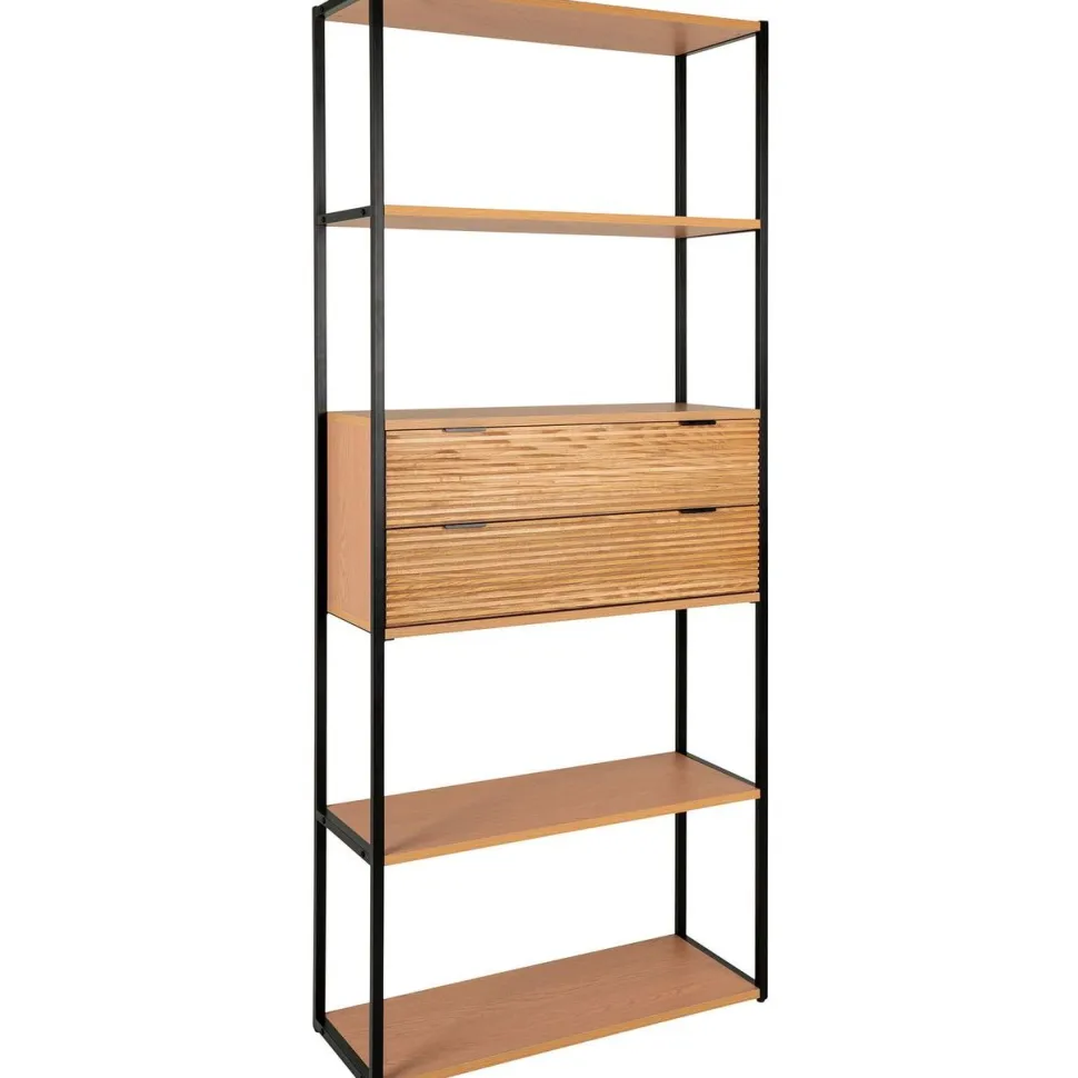 Kirjahylly House Nordic Minato, 84.5x35x200cm, 2 laatikolla, ruskea/musta