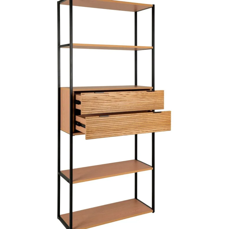 Kirjahylly House Nordic Minato, 84.5x35x200cm, 2 laatikolla, ruskea/musta