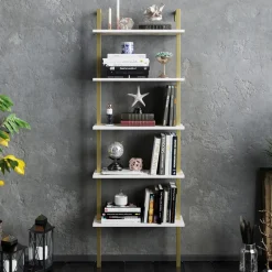 Kirjahylly Linento Furniture Piante valkoinen/kulta