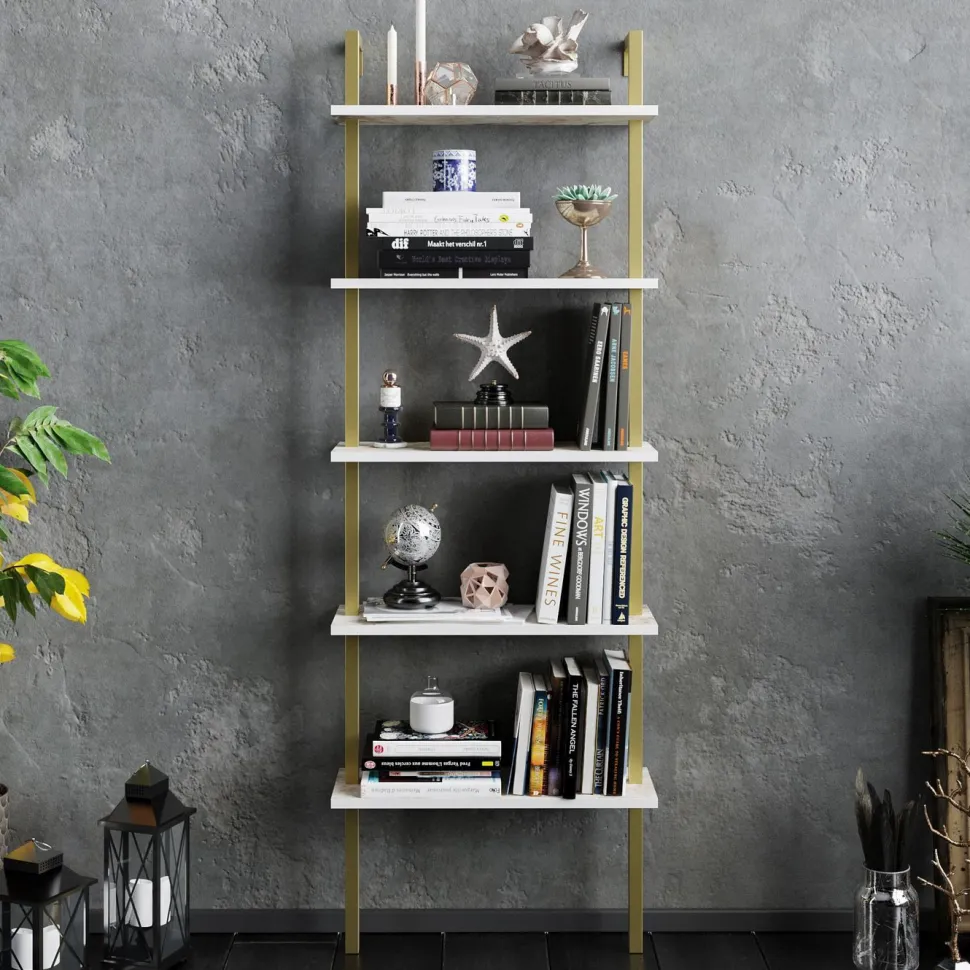 Kirjahylly Linento Furniture Piante valkoinen/kulta