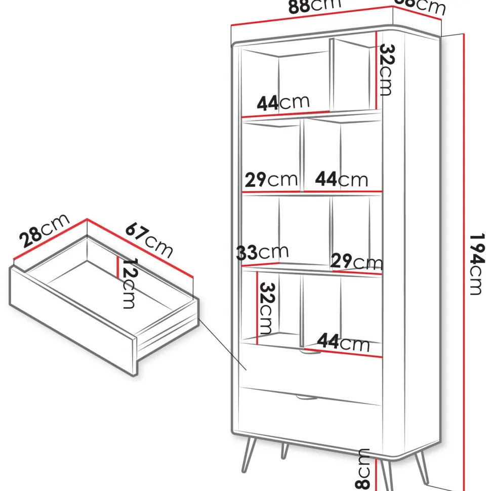 Kirjahylly Nomla LANTE, 88x194cm, musta