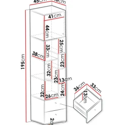Kirjahylly Nomla ORO SYSTEM 3, 45x195cm, harmaa/ruskea