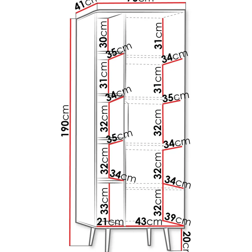 Kirjahylly Nomla R1D PINELLI PN-03, 70x190cm, musta/ruskea
