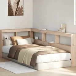 Kirjahyllyn pääty L-muotoinen 80 cm massiivipuumäntyä (59277)