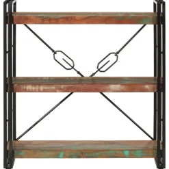 Kirjahylly 3-tasoinen 77x30x80 cm kierrätetty täyspuu ja rauta (51109)