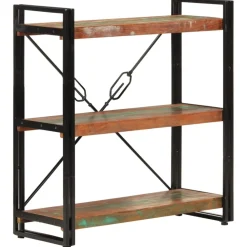 Kirjahylly 3-tasoinen 77x30x80 cm kierrätetty täyspuu ja rauta (51109)