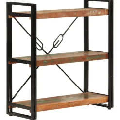 Kirjahylly 3-tasoinen 77x30x80 cm kierrätetty täyspuu ja rauta (51109)