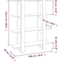 Kirjahylly/tilanjakaja 100x30x123,5 cm betoninharmaa