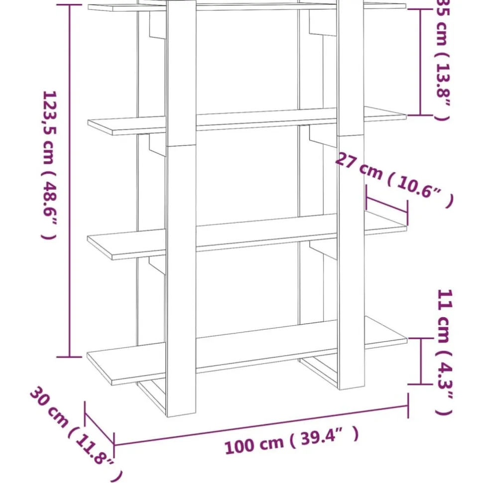 Kirjahylly/tilanjakaja 100x30x123,5 cm betoninharmaa