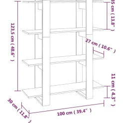 Kirjahylly/tilanjakaja 100x30x123,5 cm betoninharmaa
